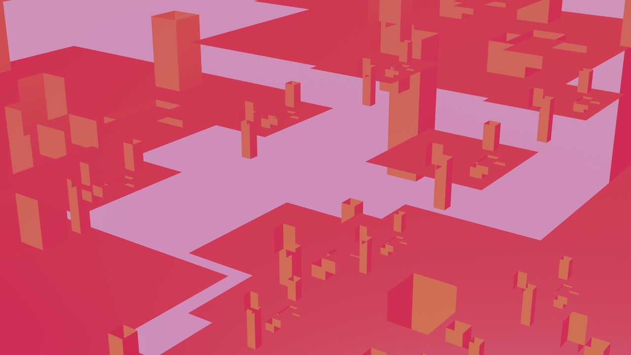 Bold geometric abstract design featuring vibrant red and pink hues for modern digital art enthusiasts.